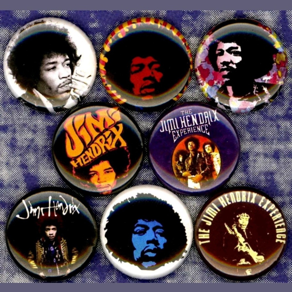 Jimi Hendrix buttons badge pins set of 8